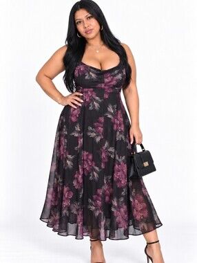 Signature by Robbie Bee Purple Floral Sleeveless Maxi Dress
